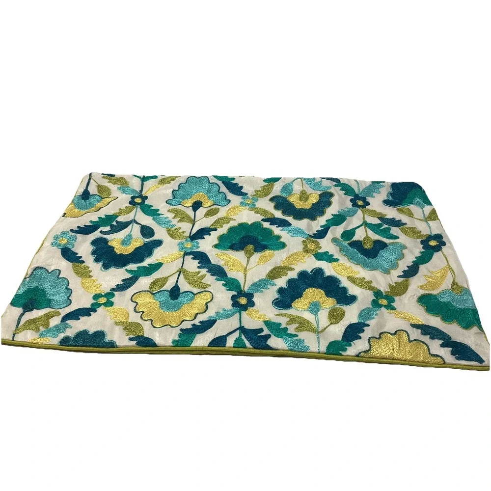 Pier 1 Import Pillow Embroidered Floral Multicolored 20 X 12 Cover Only